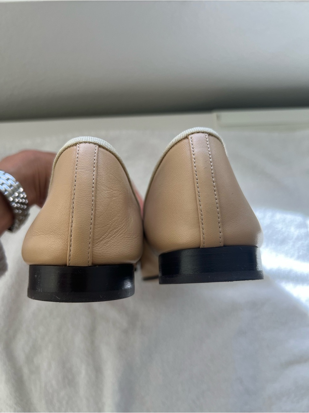 Chanel Beige and Black Cap-Toe Ballet Flats, classic line - Picture 3 of 6